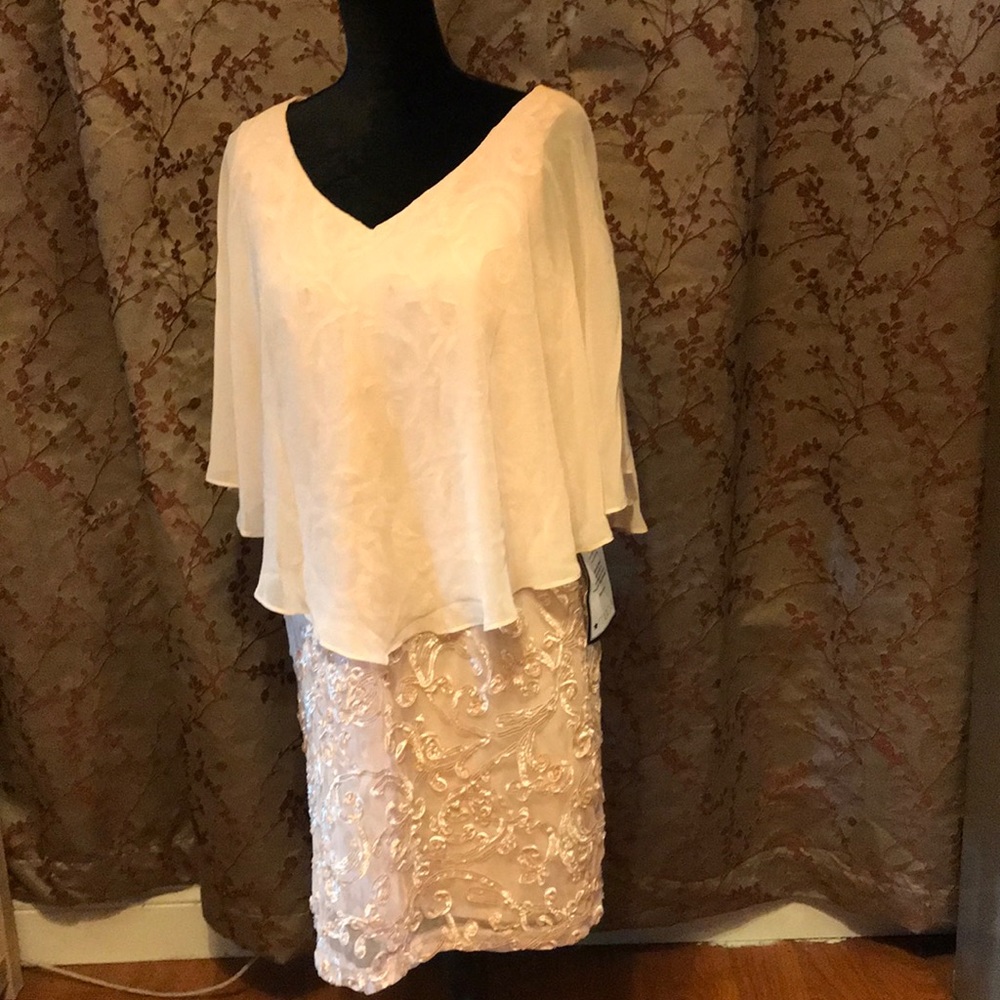 Connected Apparel Pink Dress with Chiffon Poncho